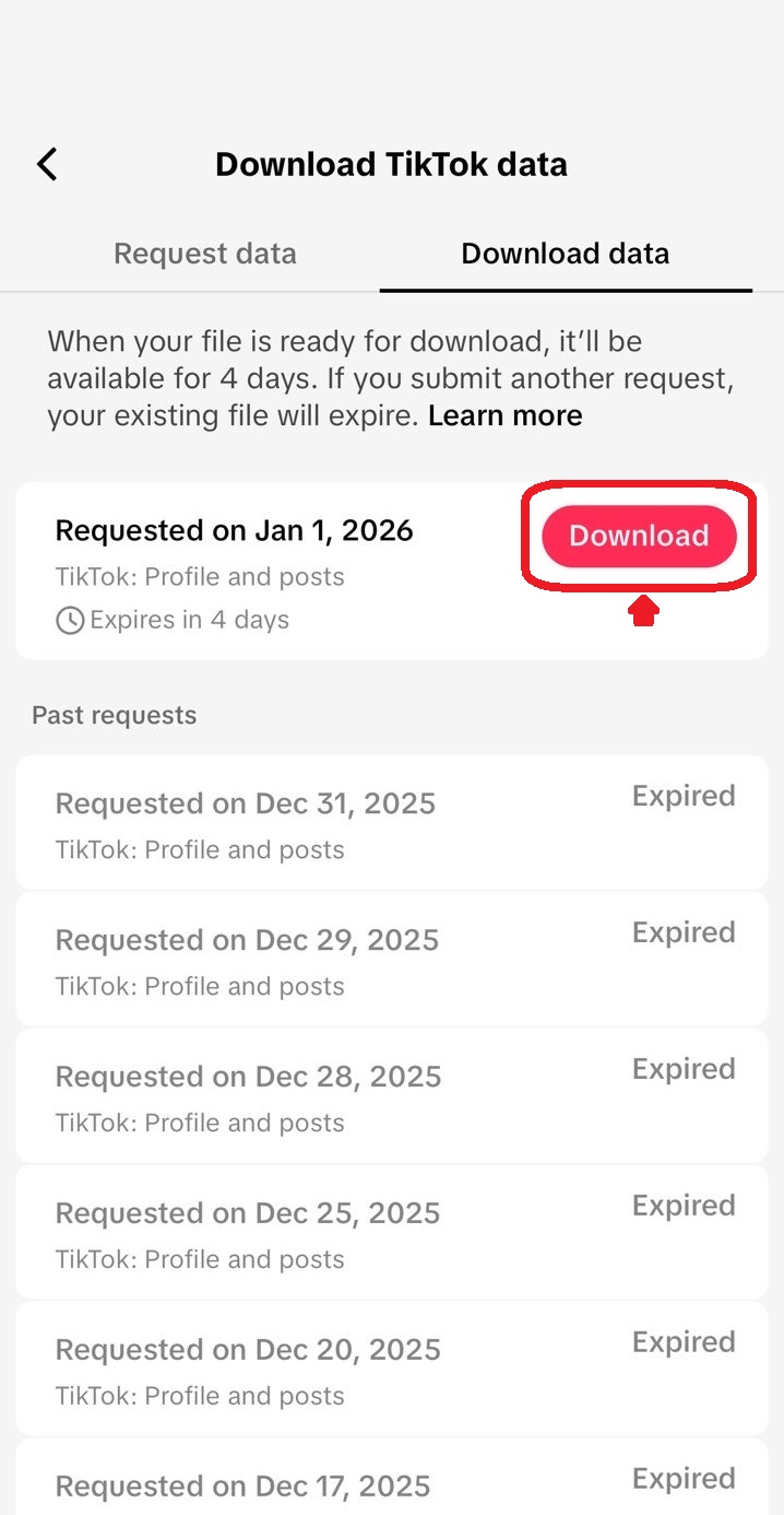 Instructions for how to request your follower data from TikTok, image idx10