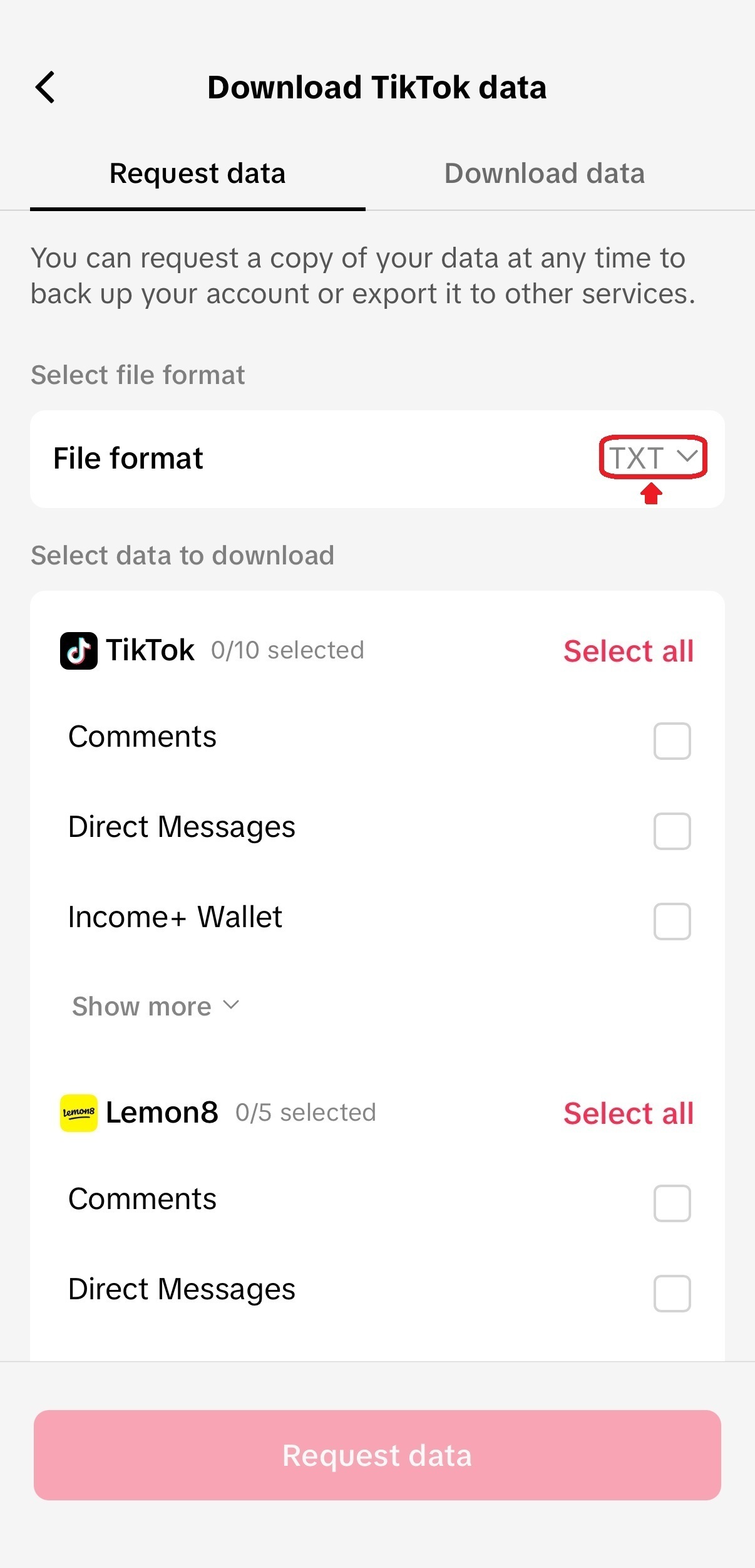 Instructions for how to request your follower data from TikTok, image idx4