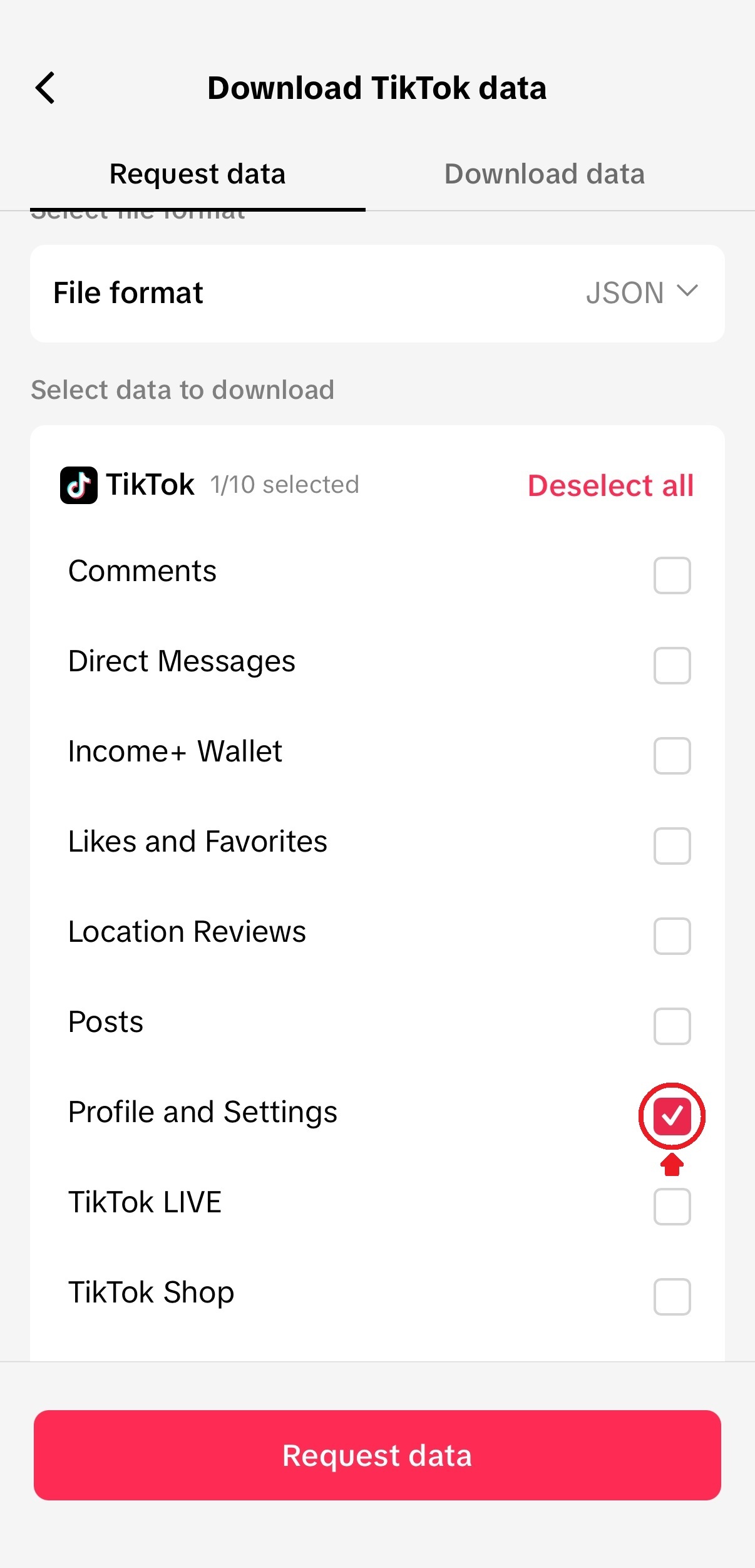 Instructions for how to request your follower data from TikTok, image idx7