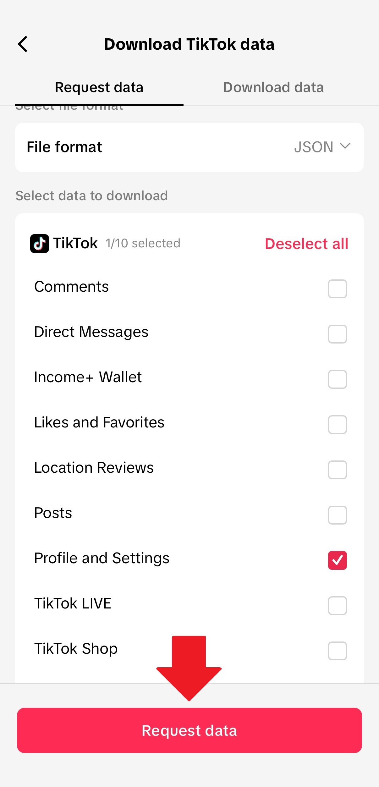 Instructions for how to request your follower data from TikTok, image idx8